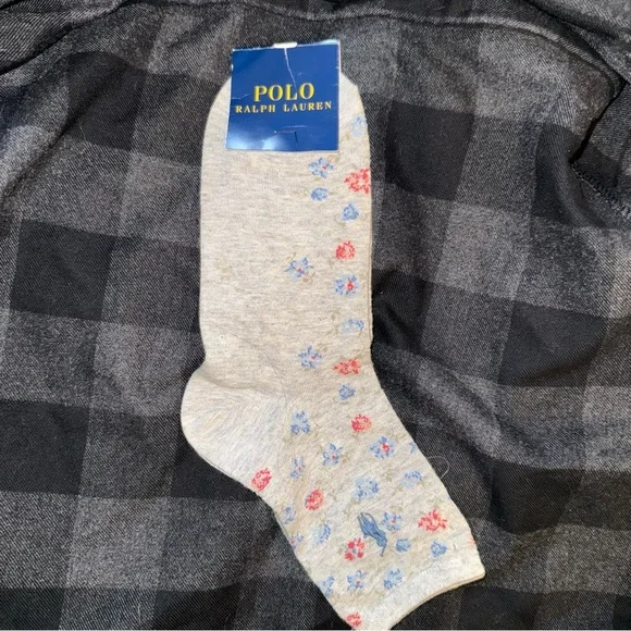 POLO Ralph Lauren Light Gray Floral Socks Vintage - Picture 1 of 9